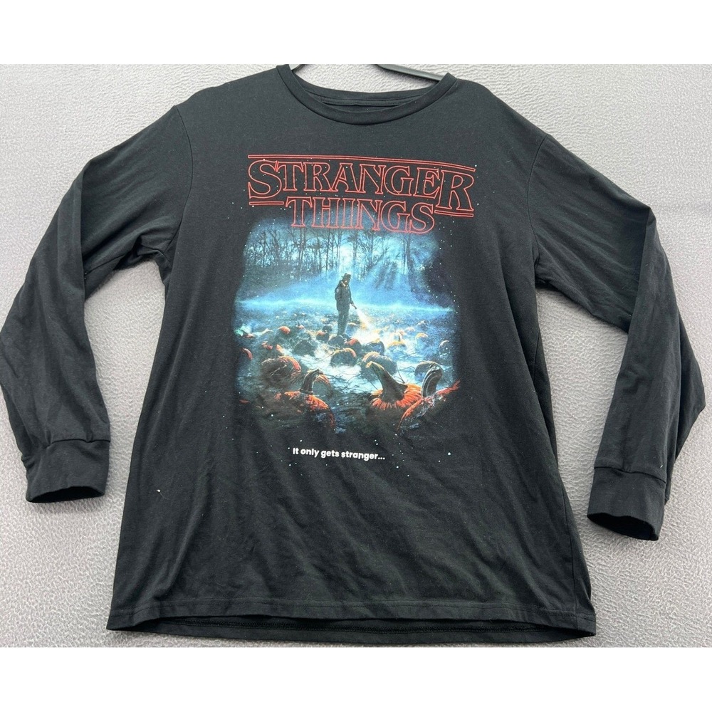 Stranger Things Netflix Shirt Men's L Hopper Pumpkin Patch Long Sleeve Tee Black